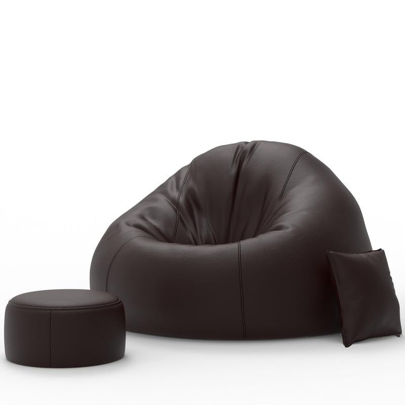 Image of Biggie Bean Bag Chair 3XL with Beans Filled-HavenSeat Sofa-Where Comfort Finds You-Crafted for Comfort-Styled for Elegance with Free Cushion & Footrest (Matching Color : Sofa, Dark-Brown)
