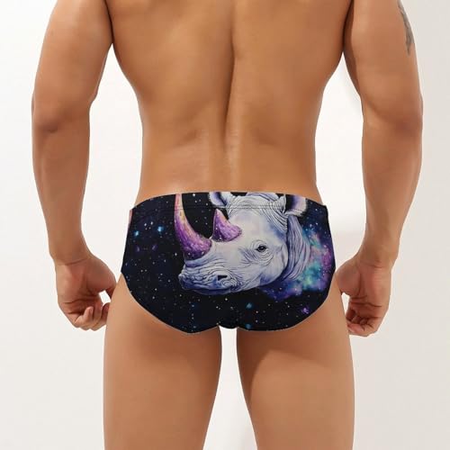 Rhino with Purple Horns Printed Swim Briefs for Men Sexy Bikini Swimwear Elastic Beach Trunks Bathing Suit3