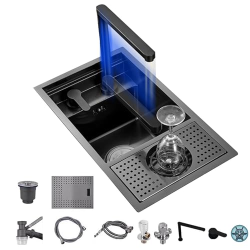 Juego de fregadero de cocina compacto oculto con accesorios sifón y cubierta (55 x 32 x 23 cm) para baños de apartamentos y villas