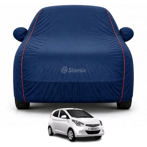 Image of Premium 100% Waterproof Car Cover for Hyundai's EON Model | All-Weather, UV & Dust Protection | Heavy-Duty 3-Layer Fabric | Custom Fit with Mirror & Antenna Pockets | Navy Blue