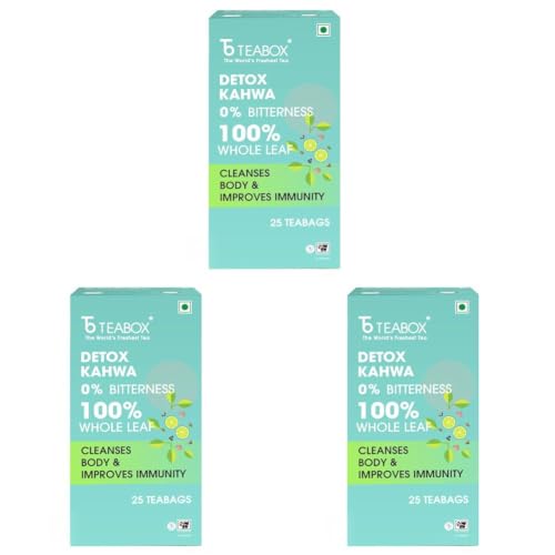 Image of Teabox Detox Kahwa Herbal Tea | 25 Biodegradable Teabags | 8 Natural Ingredients | Supports Body Detox & Healthy Digestion | 0% Bitterness | Caffeine-Free Wellness Brew (Pack of 3)