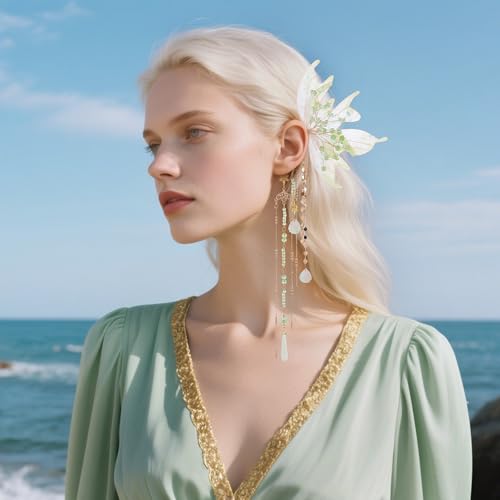 FRESHME Fairy Elf Ear Cuffs - Mermaid Ears Non Piercing Elven Ear Wraps with Shell Tassel Renaissance Halloween Accessories2