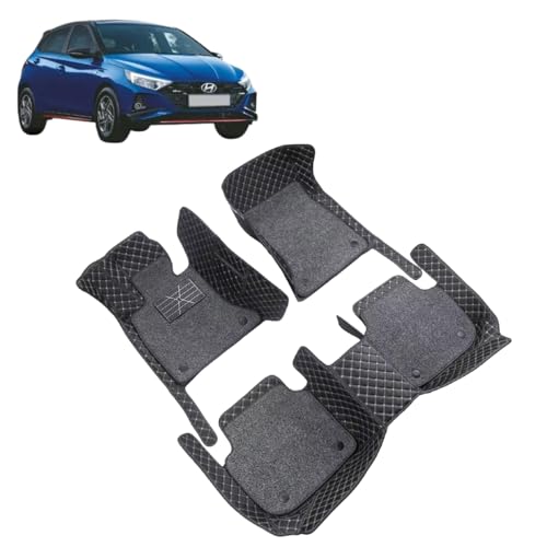 Image of Auto Hub 7D Car Floor Mats Compatible with Hyundai i20 2020-Till Date, Leatherette, 100% Waterproof & Washable, i20 2020-Till Date Car 7D Floor Mat, Black