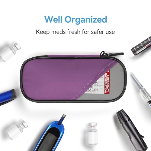 Image of Gelozid Insulin Cooler Travel Case with 2 Reusable Ice Packs, Purple & Gray | Diabetic Insulated Organizer, Insulin Travel Case For Insulin Pen &Diabetic Supplies, for The Daily Life & Trip, TSA approved