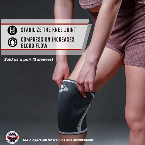 Knee Sleeves (1 Pair) Support & Compression for Weightlifting, Powerlifting & CrossFit - 7mm Neoprene Sleeve for the Best Squats - Both Women & Men, Black