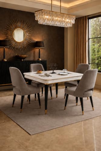 Image of WOODEN SPACE 4 Seater Wooden Dining Table Set | Urban Marble Top Dining Table with Chairs for Dining Room & Kitchen (Modern Vintage Brown) (42 x 42 x 30 inch)