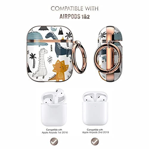 Image of wenew for AirPod Case, Flower AirPods Hard Case Cover with Keychain for Women Men, AirPod 1st & 2nd Generation case (Dino)