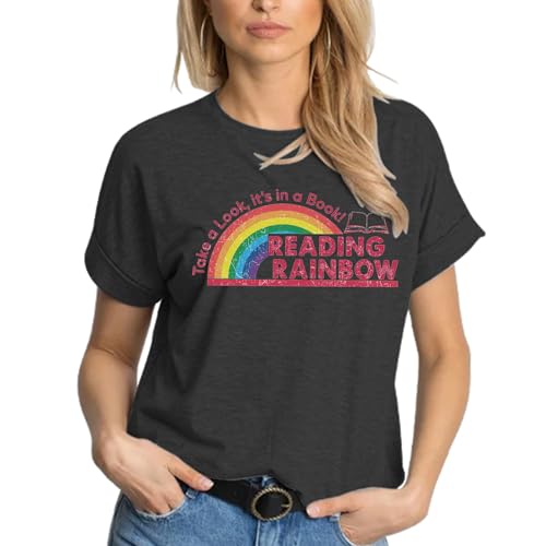 Image of Take a Look It's in a Book Shirt for Women Funny Reading Rainbow Graphic T Shirt Book Lover Gift Tee Tops