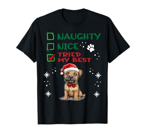 Lindo Border Terrier Perro Navidad Travieso Niza Intentó Mi Mejor Camiseta