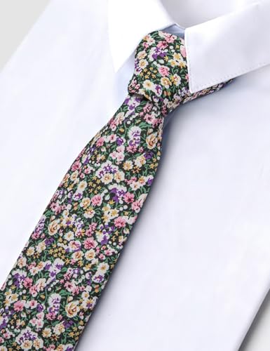 Image of Barry.Wang 100% Cotton Floral Ties for Men 63 inch Extra Long Necktie Clip | Fashion Cotton Printed Neckties,Wildflower 2.76 inch Ties Skinny,Gift Box,Groomsmen Wedding‌ Engagement Graduation