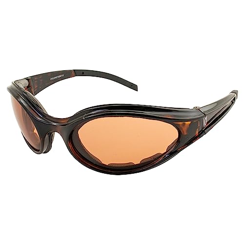 Hurricane Eyewear Cyclone Sport Sunglasses Padded Men and Women Riding Glasses Tortoise Frame with Driving Mirror Lens