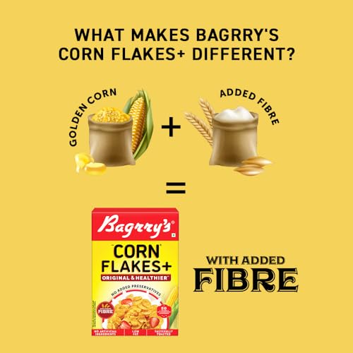 Image of Bagrry's Corn Flakes Plus 250gm Box |Original and Healthier| Low Fat & Cholesterol| High Fibre| All Natural CornFlakes| Breakfast Cereal