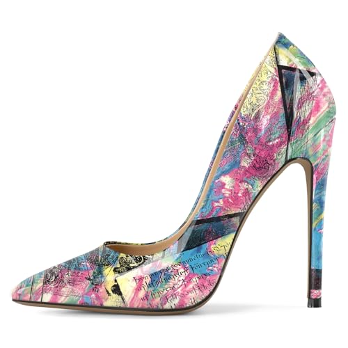 Eldof Women's Stilettos High Heels Slip On Pointed Closed Toe Classic Wedding Party Dressy Pumps 4.7 Inch