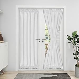 Easy-Going Blackout Door Curtains, Rod Pocket Privacy Light Filtering Sidelight Curtains French Door Curtains with Tieback, 1 Panel, 52x72 inch, White 52"W x 72"L (Pack of 1) White
