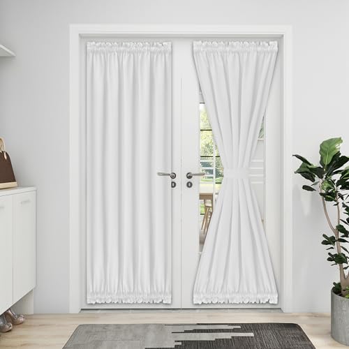 Easy-Going Blackout Door Curtains, Rod Pocket Privacy Light Filtering Sidelight Curtains French Door Curtains with Tieback, 1 Panel, 52x72 inch, White 52"W x 72"L (Pack of 1) White