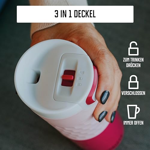 Kambukka Thermobecher 500ml - Kaffeebecher to go aus Edelstahl - Auslaufsicher & dicht - Isolierbecher, Travel & Coffee mug - hält 9h heiß/ 18h kalt - Modell ETNA Diva Pink