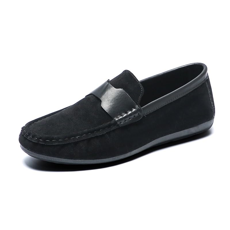 Loafers for Men Round Toe Nubuck Leather Driving Shoes Comfortable Lightweight Flat Heel Fashion Slip-ons