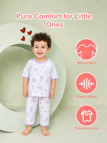 Image of Kidbea Kids Bamboo Viscose Co-Ord Set, Half Sleeve Round Neck Night Suit
