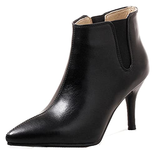 VOKLIN Women's Pointed Toe Dressy Ankle Boots Elastic Side Panel Stiletto High Heel Elegant Short Booties
