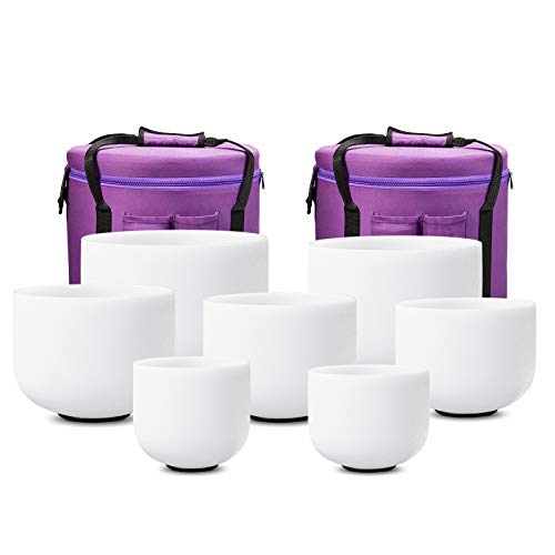 CVNC 432HZ 8-14 Inch Frosted Quartz Crystal Singing Bowls Free 2 PCS Carry Case Bag