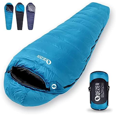 QEZER Down Sleeping Bag for Adults 20 Degree Cold Weather Sleeping Bag with 600 Fill Power Down Backpacking Sleeping Bag Ultralight Mummy Sleeping Bag Cover