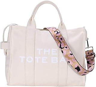 DKIIL NOIYB Tote Bags for Women with Black and Multicolor Shoulder Straps, Large Capacity 14inch Canvas Tote Bags with Zip Tote Bag Crossbody Bag for Office Shopping School Travel 35cm