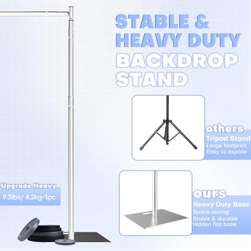 Image of HAYOHRT 10x10 ft Pipe and Drape Backdrop Stand Kit Heavy Duty Backdrop Stand Adjustable Photo Background with Metal Base for Parties Wedding Video Studio Birthday Background Stand Silver