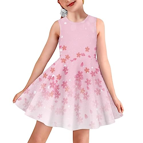 Little Girls Sleeveless Dress Princess Dress Swing Skater Twirl Midi Dress Knee-Length Pleat Dress 3-16 Year