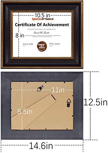 Space Art Deco, 8.5X11 Document Frame With Easel Stand/D-Ring Hangers, Certificates And Pictures, Wall/Table Top Display, Black/Ornate Gold Design (2 Pack) #TOP5