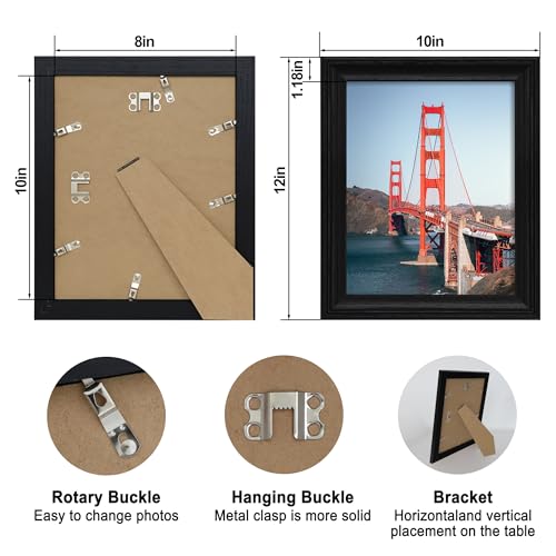 Image of iRahmen 8x10 Picture Frame Set of 4, Black Frame with HD Glass, Wooden Photo Frames for Wall Mount and Tabletop Display
