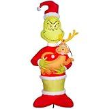Gemmy Christmas Airblown Inflatable Grinch Holding Max Giant Scene Dr. Seuss, 8 ft Tall