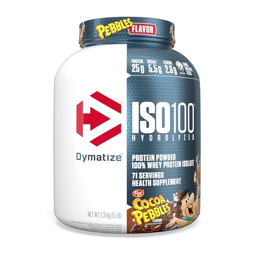 Image of Dymatize x Cocoa Pebbles ISO100 Whey Protein Powder Isolate, 25g of Protein, 5.5g BCAAs, 120 Cal., Gluten Free, 1g Fat, 1g Sugar, 2g Carb (71 Servings)