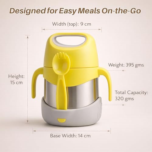 Image of Speedex Kids Insulated Food Jar 320ml Sunny Pop (Yellow), Stainless Steel Lunch Box with Handle & Spork, Leak Proof BPA-Free Double Wall Vacuum Tiffin, Hot & Cold Food Container