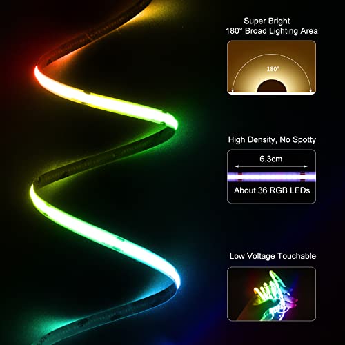 Bunacet Cob Rgb Led Strip Lights, Bright 20Ft Rgb Cob Led Lights For Game Room Bedroom Kitchen Lighting Home Decor Cob Led Light Strip With 44 Keys Remote Smart App Control Music Sync Color Changing #TOP2