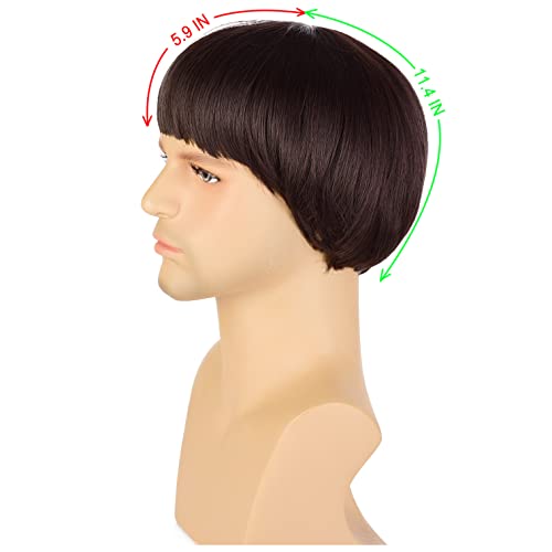 short mushroom wig for men-synthetic 60s bowl cut wigs for anime movie music costume halloween cosplay party dark brown