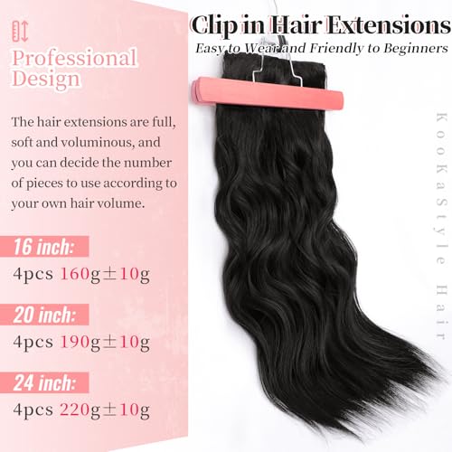 Image of KooKaStyle Wavy Thick Clip in Hair Extensions 20 inch Natural Black