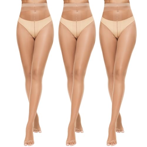 Yilanmy Damen Strumpfhose Ohne Zehen 10D Toeless Strumpfhosen Ultra Transparent Zehenfreie Feinstrumpfhose für Offene Schuhe 3 Paar
