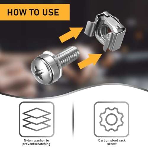 Käfigmuttern und Schrauben M6 x 20MM für Netzwerkschränke, 110 Stk/55 Set Rack Montageschrauben & Käfigmuttern Set für Patchpanel Racks Servergehäuse Netzwerk Rack Schrauben