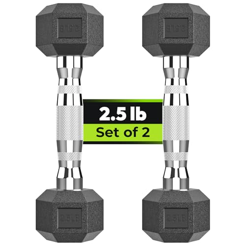 Mancuernas hexagonales con revestimiento de goma, mancuernas hexagonales para entrenamiento de fuerza, peso de mano para entrenamiento y ejercicio/par de 2.5 libras