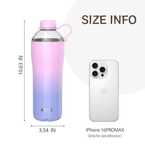 Image of Insulated Water Bottle for Women, 24 oz Stainless Steel Water Bottles, Double Walled, 2 Lids (Chug & Tumbler) - Hydrate & Caffeinate,Available Gift Wrapping