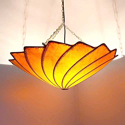 Orientalische Lampe Pendelleuchte Hängeleuchte Turban Orange 50x34 cm Groß (D x H) Lederlampe Hennalampe Lampe hängend…