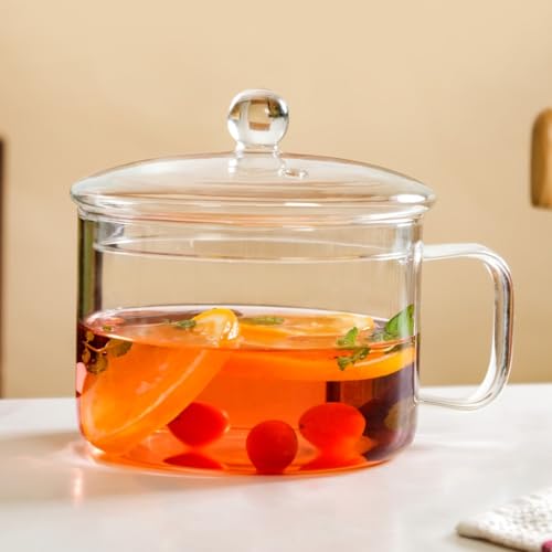 Image of Nestasia Borosilicate Glass Cooking Pot with Glass Lid (1700 ml) - Transparent Casserole with Air Vent Lid & Handle on Gas Stove | Microwave & Dishwasher Safe Durable Handi for Kitchen