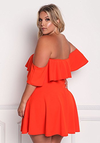 Rosianna Women's Off Shoulder Strapless Ruffle Mini Plus Size Swing Dresses (Orange, 4X-Large, 4X_L) #TOP4