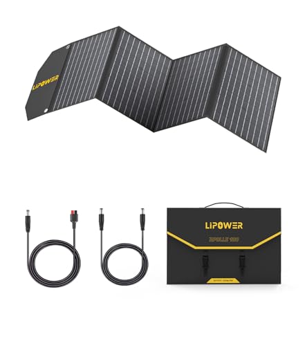 Lipower 100W Portable Solar Panels wtih Adjustable Stand,Foldable Solar Charger for Power Station,...