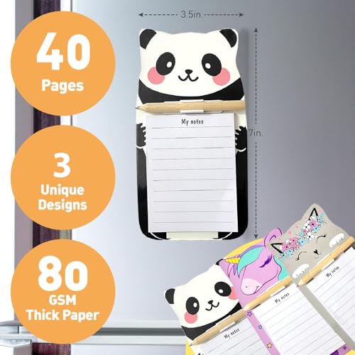 Image of AccuPrints Pack of 3 Magnetic Fridge Memo Notepad with pencils inserted for Notes | Cute Animal Memo Pad for kitchen Fridge /Office Godrej /Metal Wardrobe