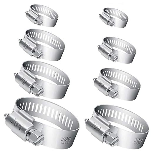 Selizo 40Pcs Hose Clamp Including 7 Sizes Adjustable Pipe Tube Clamps 304 Stainless Steel Hose Clips