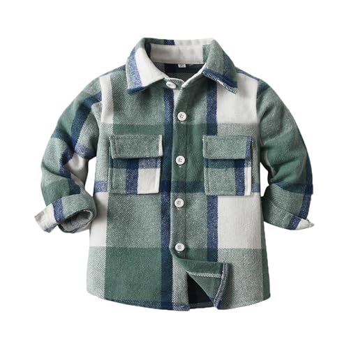 Kids Plaid Flannel Long Sleeve Jacket Lapel Collar Single Breasted Shirt Cardigan Fall Coat with Pocket