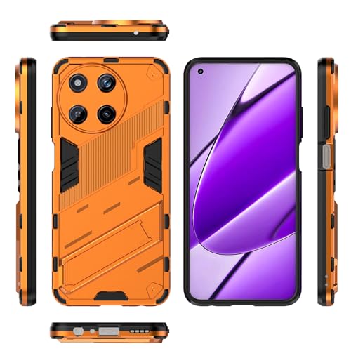 Oppo Realme 11 4G �X�����P�[�X�ƌ݊�������A�X�^���h�L�b�N�X�^���h PC & TPU �d�b�P�[�X�J�o�[�A���ȑϏՌ��ی�J�o�[�u���P�b�g�ی�V�F���t��(Orange)