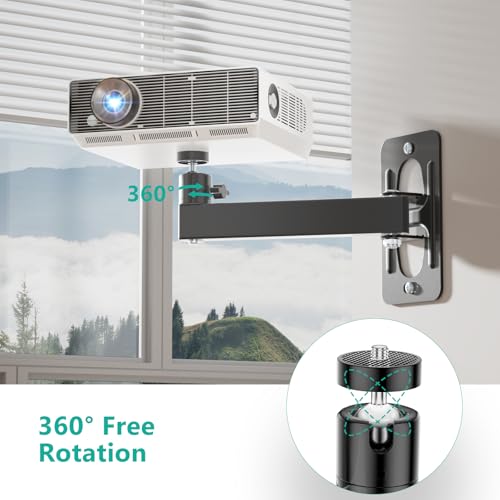 WALI Mini Projector Wall Mount, Full Motion Adjustable Bracket for 1/4" M4 M6 Screws, Hanging Holder for Small Projectors, Supports up to 4.4lbs - 1330LM-PMS, Black by WALI - Image 3