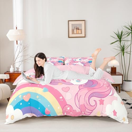 Housse de couette licorne 220x240 anti-plis en microfibre douce - 4